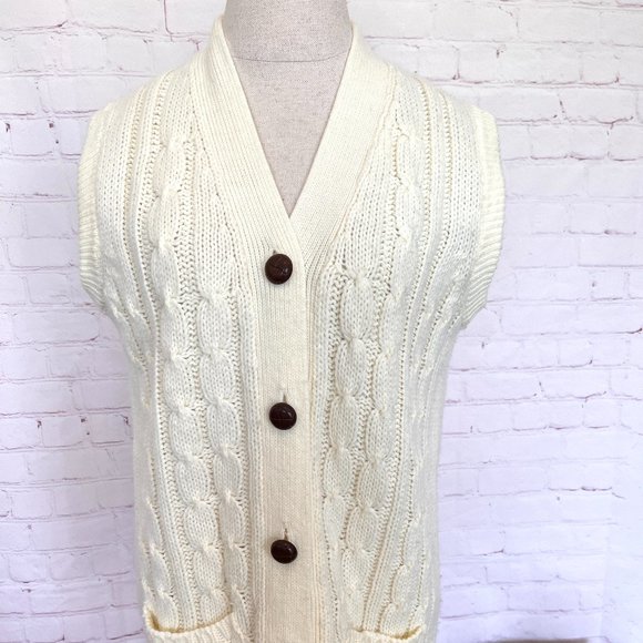 80's Sweater Vest - Button Up - Cable Knit - Size Medium - Picture 3 of 10